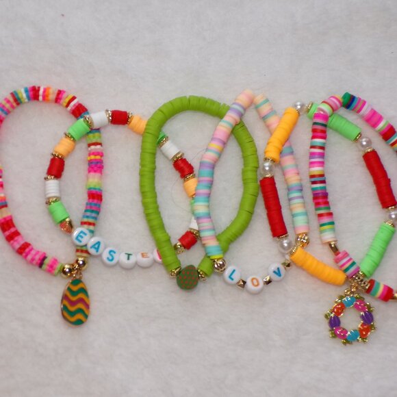 NEW Easter Gold Stretch Bracelet Set Egg Charms - Picture 3 of 3